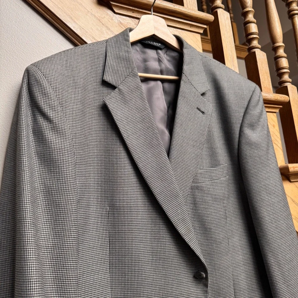 JOS‎ A BANK Mens 46R GORDON Sport Coat Blazer 100% Wool Houndstooth Gray Career